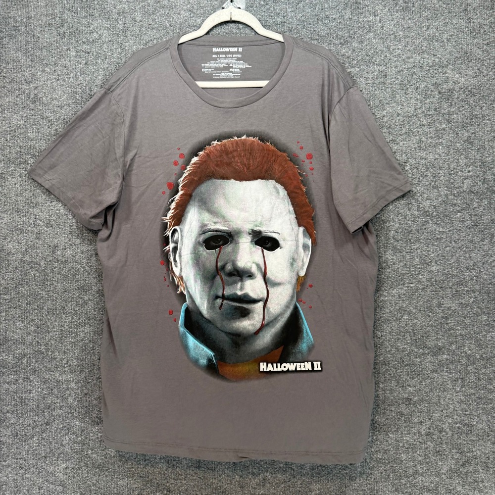 Halloween II‎ Tshirt Mens 2XL Gray Michael Myers Bleeding Eyes Horror Tee Movie